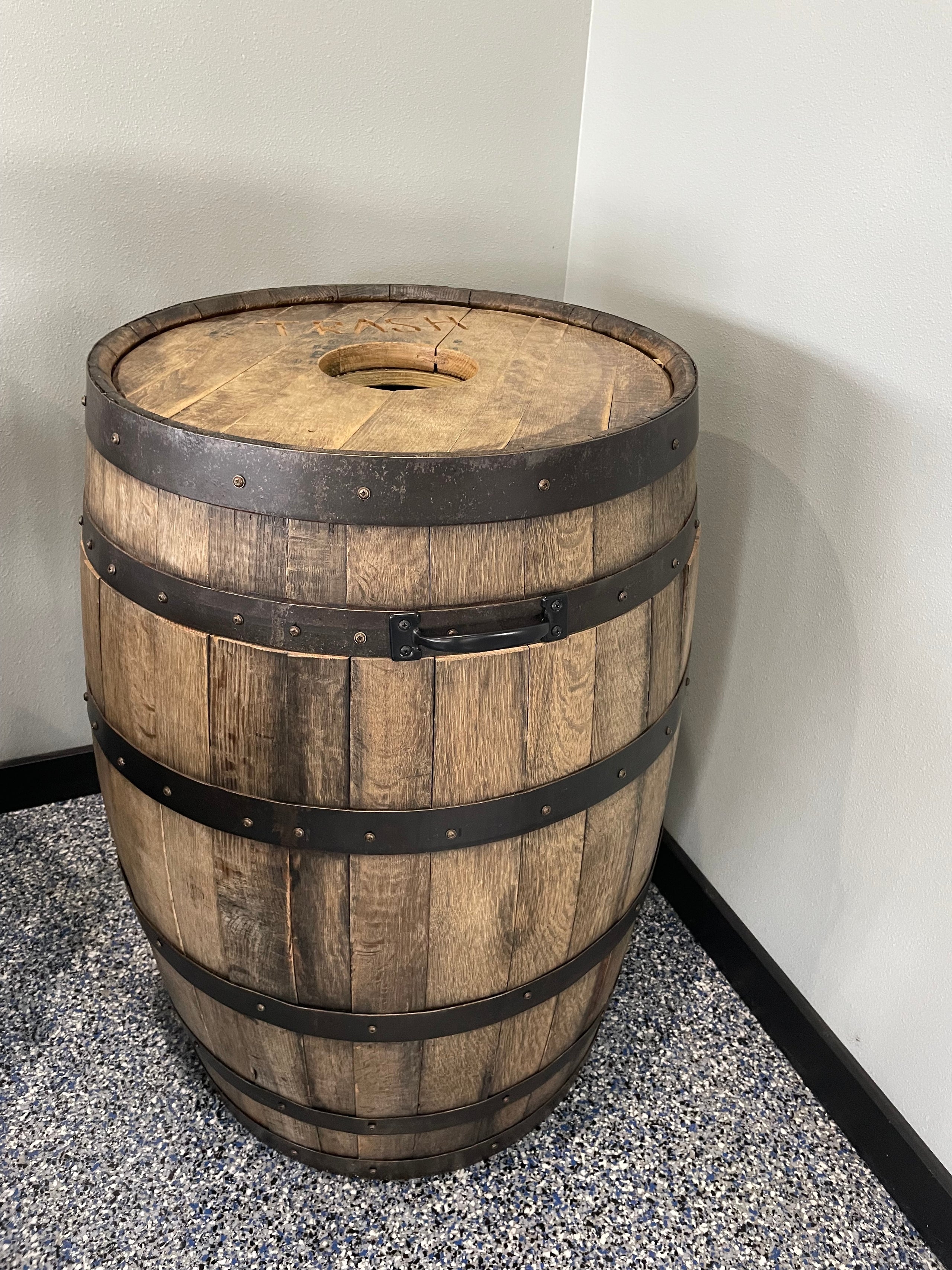 Whiskey Barrel Garbage Can Menzel's Amish Shelter & Fabrication